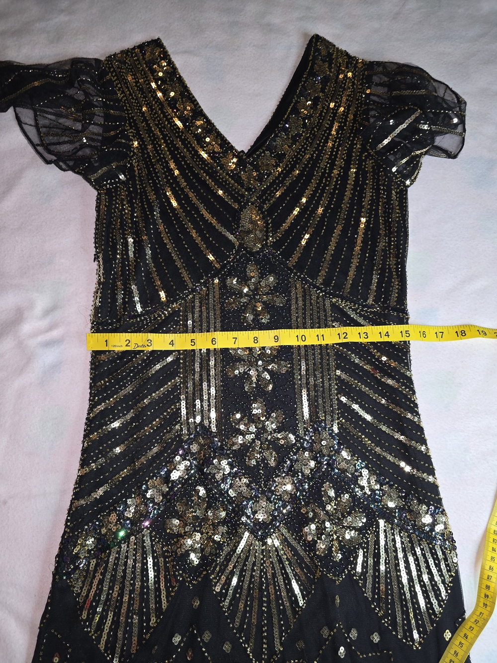 Embellished Black & Gold Art Deco Fringe Midi Dress - Picture 7 of 10